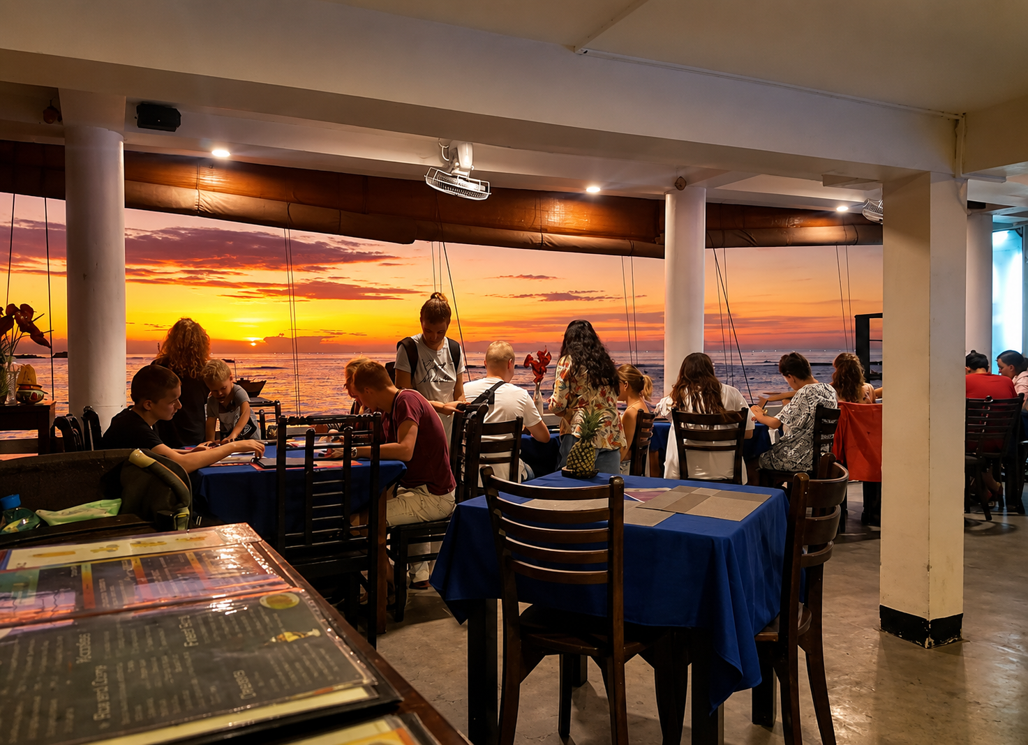 Sunset Beachfront Dining Beachfront sunset dining at Tigri Beach Restaurant in Hikkaduwa Sri Lanka
